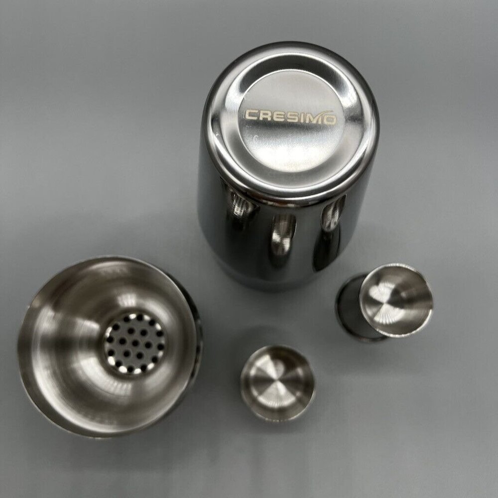 24 Oz Cocktail Shaker Jigger Strainer Stainless Steel 4 Pc Set Cresimo - Picture 5 of 6